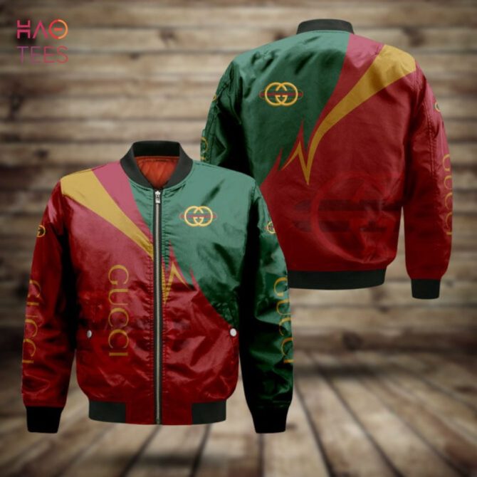 Trendding Gucci Luxury Brand Red Mix Green Bomber Jacket Limited Edition - Image 2