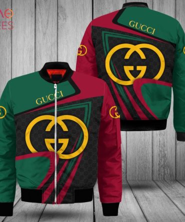 New Gucci Luxury Brand Red Green Mix Gold Logo Bomber Jacket Limited Edition