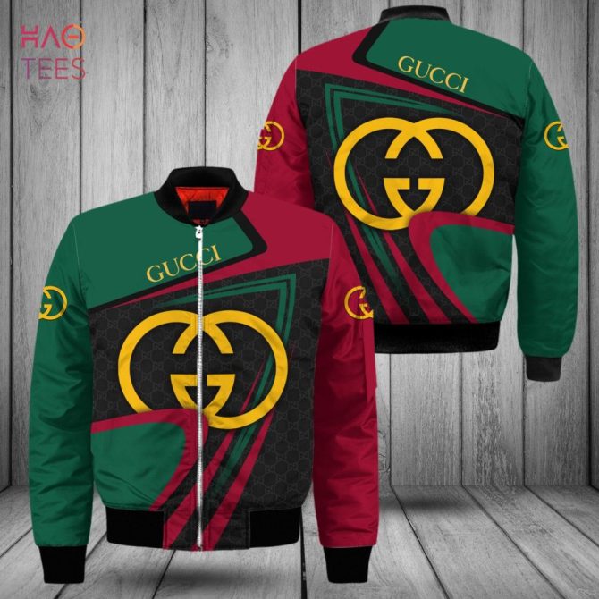 New Gucci Luxury Brand Red Green Mix Gold Logo Bomber Jacket Limited Edition