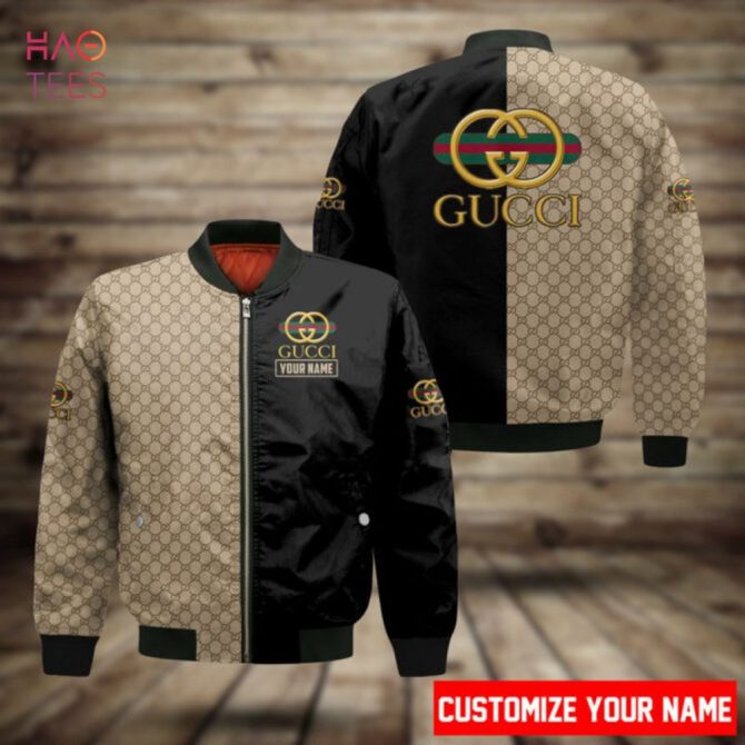Available Gucci Luxury Brand Brown Mix Black Bomber Jacket Limited Edition - Image 2