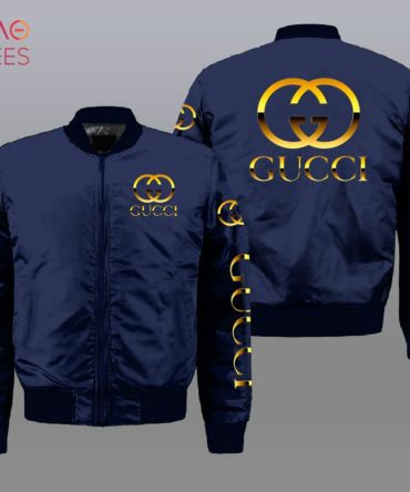 New Gucci Luxury Brand Blue Mix Gold Logo Bomber Jacket Limited Edition