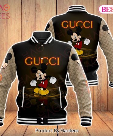 New Edition Gucci Luxury Brand And Mickey Black Fashion Varsity Jacket