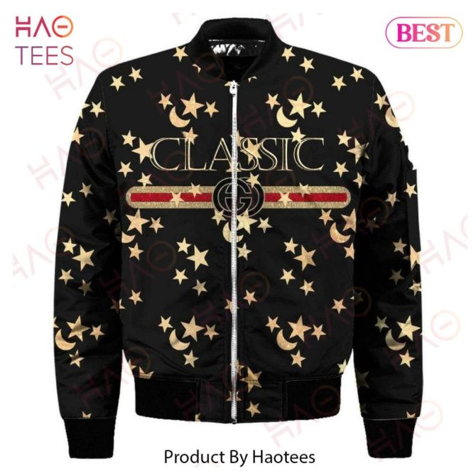 Stylish Star Pattern Bomber Jacket - Classic Black & Gold Design By Haotees