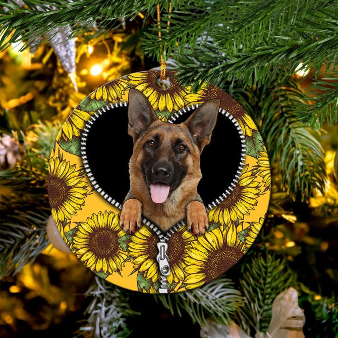 German Shepherd Sunflower Zipper Ceramic Circle Ornament Perfect Gift For Christmas Holiday - Image 2