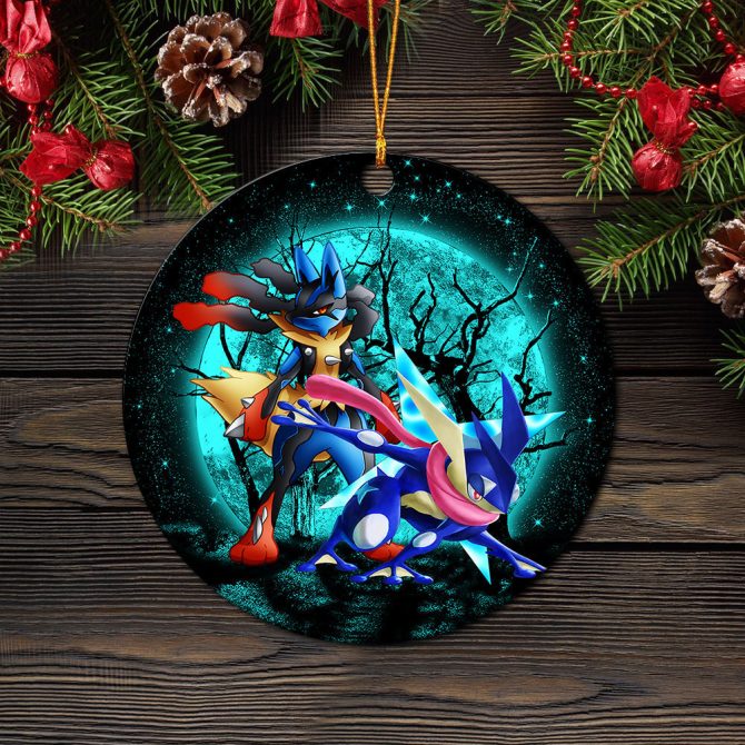 Greninja Satoshi And Mega Lucario Pokemon Moonlight Halloween Ceramic Circle Ornament Perfect Gift For Christmas Holiday - Image 2