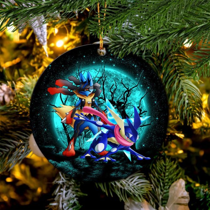 Greninja Satoshi And Mega Lucario Pokemon Moonlight Halloween Ceramic Circle Ornament Perfect Gift For Christmas Holiday