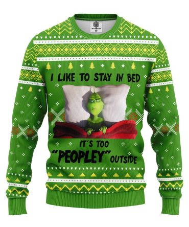 Funny Grinch Christmas Sweater - 'Stay In Bed' Ugly Holiday Pullover