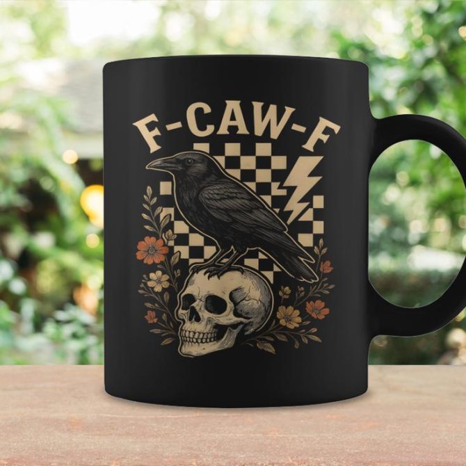 Halloween F Caw F Black Raven Bird F-Caw-F Crow Checkered Coffee Mug