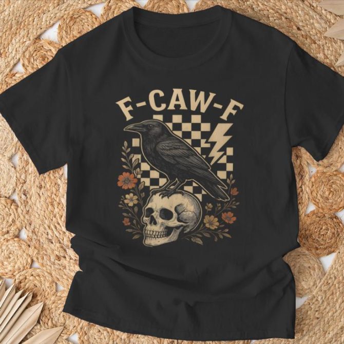 Halloween F Caw F Black Raven Bird F-Caw-F Crow Checkered T-Shirt