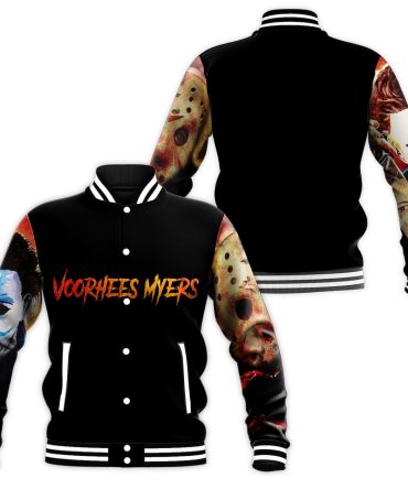 Horror Legends Varsity Jacket - Voorhees & Myers Design, Perfect For Halloween Fans!