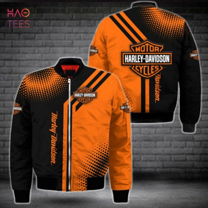 Harley-Davidson Men'S Orange & Black Bomber Jacket - Stylish Motorcycle Gear - Image 2