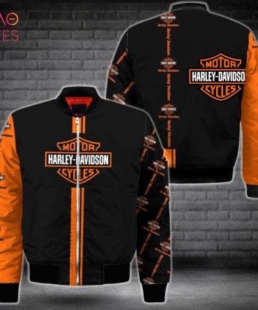 Best Harley Davidson Black Mix Orange Luxury Brand Bomber Jacket Limited Edition