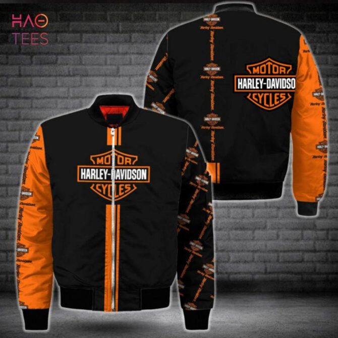 Best Harley Davidson Black Mix Orange Luxury Brand Bomber Jacket Limited Edition - Image 2