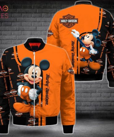 Harley Davidson Mickey Mouse Bomber Jacket - Vibrant Orange, Unisex, Stylish Biker Wear