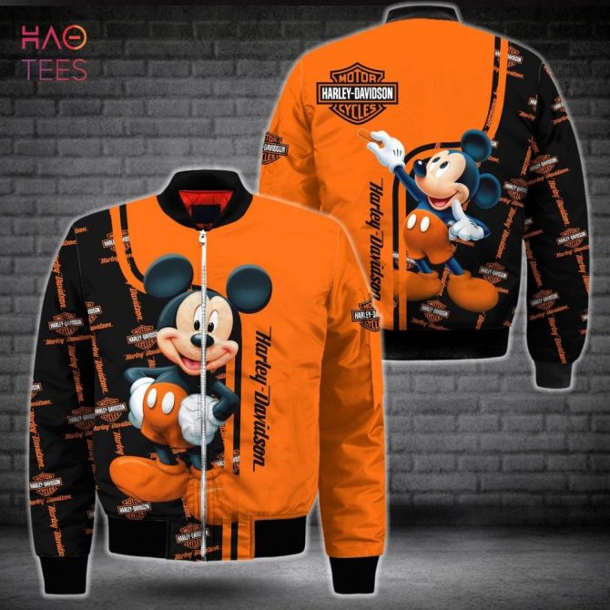 Harley Davidson Mickey Mouse Bomber Jacket - Vibrant Orange, Unisex, Stylish Biker Wear