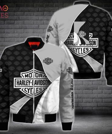 Stylish Harley-Davidson Bomber Jacket - Black & White Design, Perfect For Bike Enthusiasts