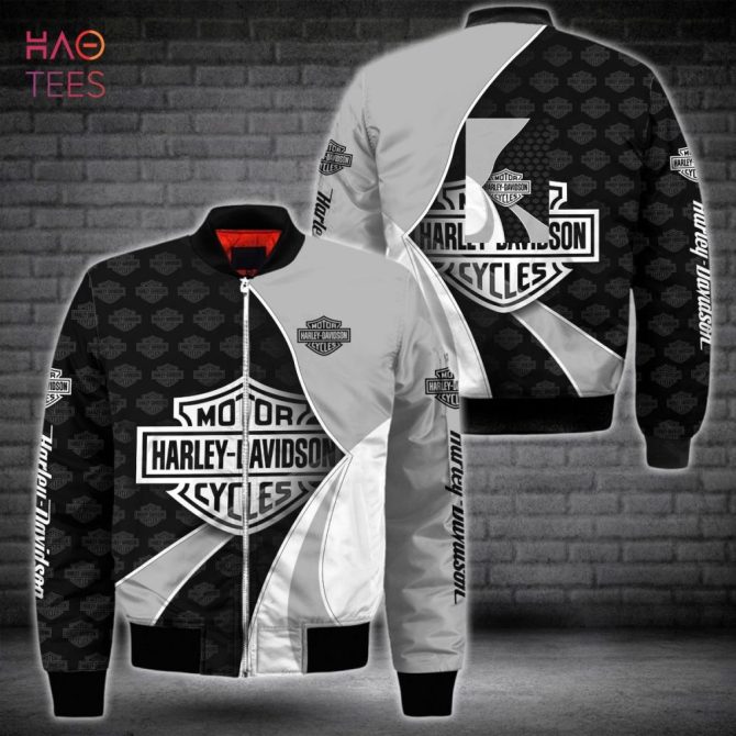 Stylish Harley-Davidson Bomber Jacket - Black & White Design, Perfect For Bike Enthusiasts