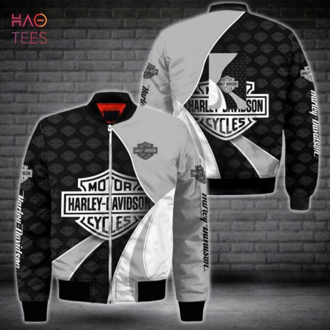 Stylish Harley-Davidson Bomber Jacket - Black & White Design, Perfect For Bike Enthusiasts - Image 2