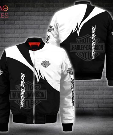 Stylish Harley-Davidson Black & White Bomber Jacket – Bold Design, Premium Quality