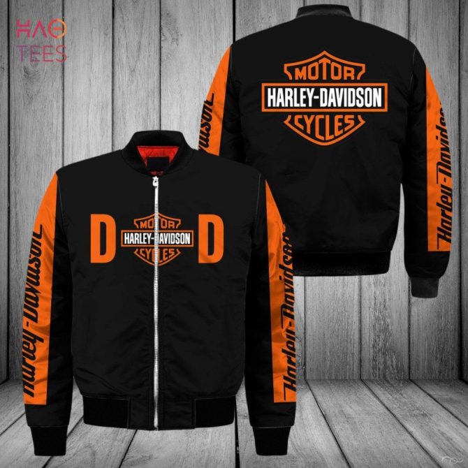 Stylish Harley Davidson Bomber Jacket - Black & Orange, Iconic Logo, Premium Quality