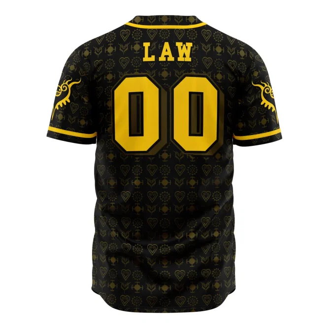 Anime-Inspired Heart Pirates Baseball Jersey – Stylish Black & Yellow Design - Image 2