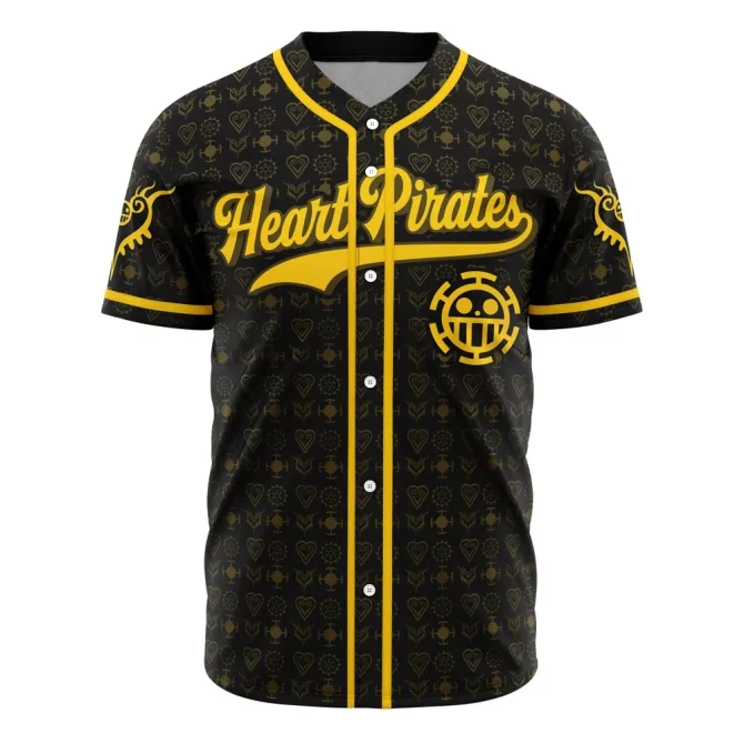 Anime-Inspired Heart Pirates Baseball Jersey – Stylish Black & Yellow Design