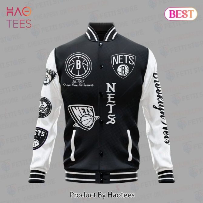 Brooklyn Nets Varsity Jacket – Stylish Black & White Sportswear For Fans - Image 2