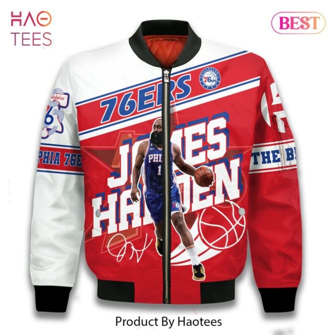 Hot James Harden Philadelphia 76Ers Pattern Personalized Name 3D Bomber Jacket Gift For Fan - Image 2