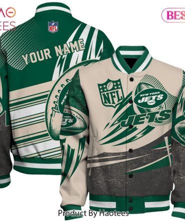 Custom New York Jets Nfl Bomber Jacket - Personalized Name & Number - Perfect Gift For Fans!