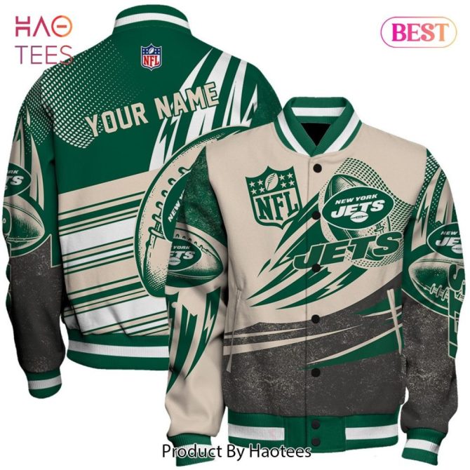 Custom New York Jets Nfl Bomber Jacket - Personalized Name & Number - Perfect Gift For Fans!