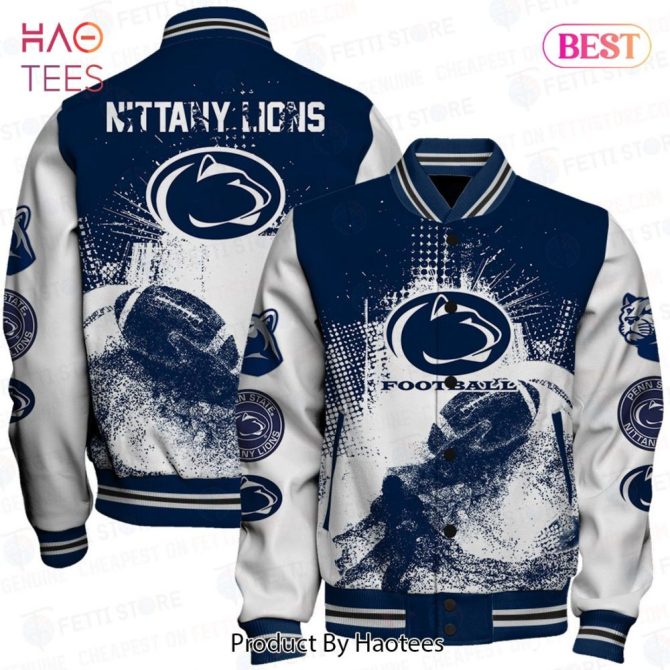 Nittany Lions Varsity Jacket – Stylish Blue & White Football Design, Perfect Gift!