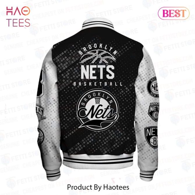 Brooklyn Nets Basketball Varsity Jacket - Stylish Black & White Fan Apparel - Image 3
