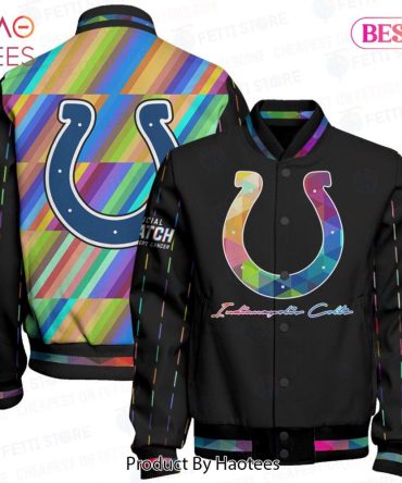 Colorful Geometric Varsity Jacket With Horseshoe Design - Unisex Fashion Outerwear