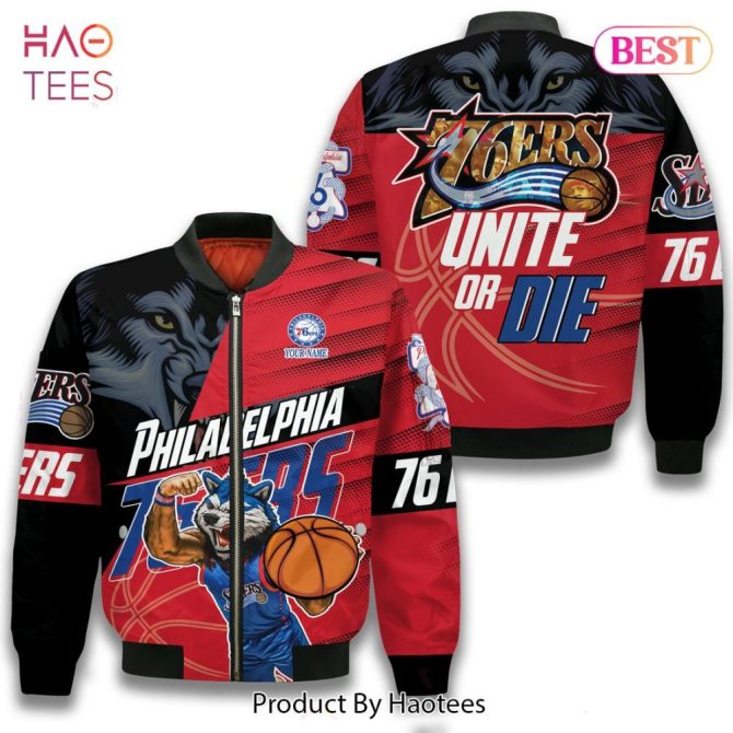 Hot Trend Mascot Philadelphia 76Ers Pattern Personalized Name 3D Bomber Jacket Gift For Fan - Image 2
