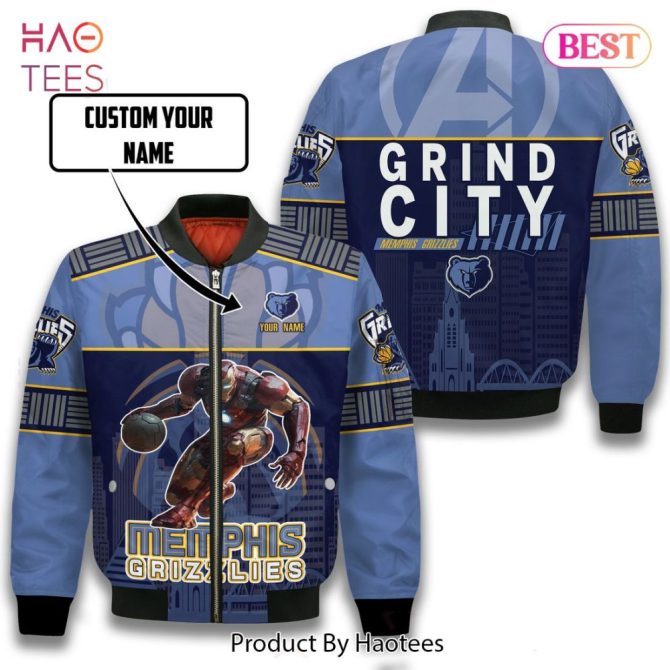 Hot Trend Memphis Grizzlies Iron Man Pattern Personalized Name 3D Bomber Jacket Gift For Fan