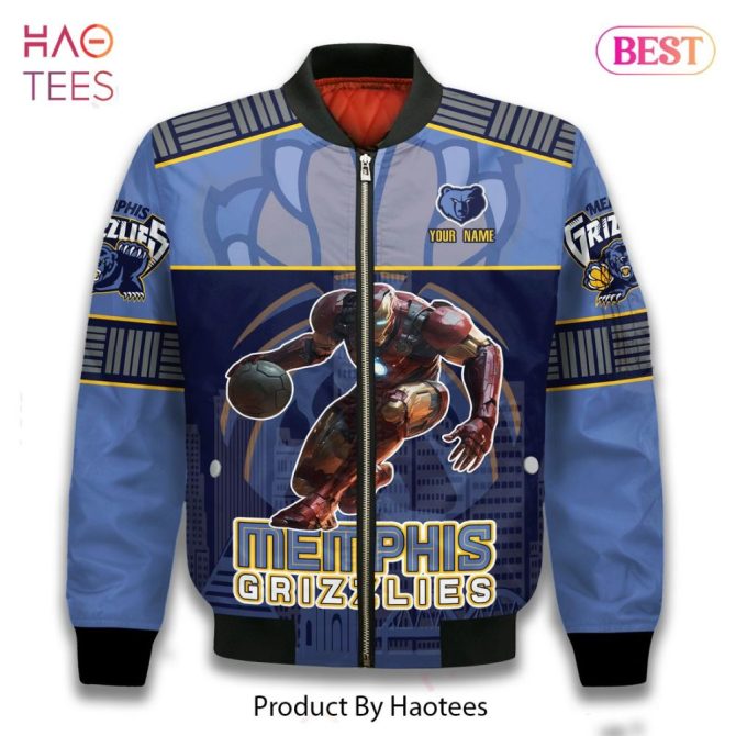 Hot Trend Memphis Grizzlies Iron Man Pattern Personalized Name 3D Bomber Jacket Gift For Fan - Image 2