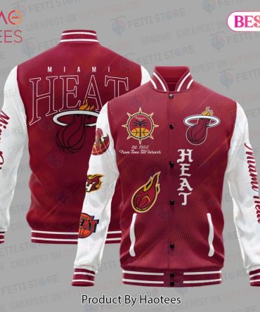 Miami Heat Varsity Jacket - Stylish Red & White Nba Fan Gear By Haotees