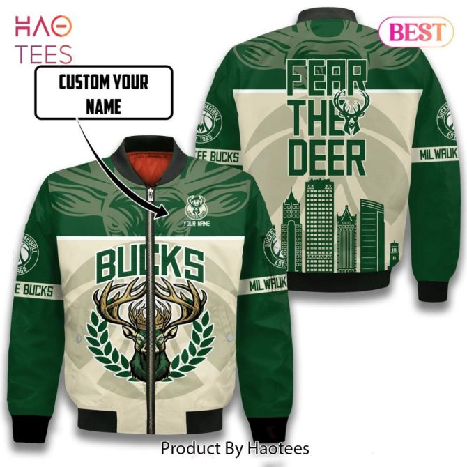 Hot Trend Milwaukee Bucks Mascot Strong Pattern Personalized Name 3D Bomber Jacket Gift For Fan