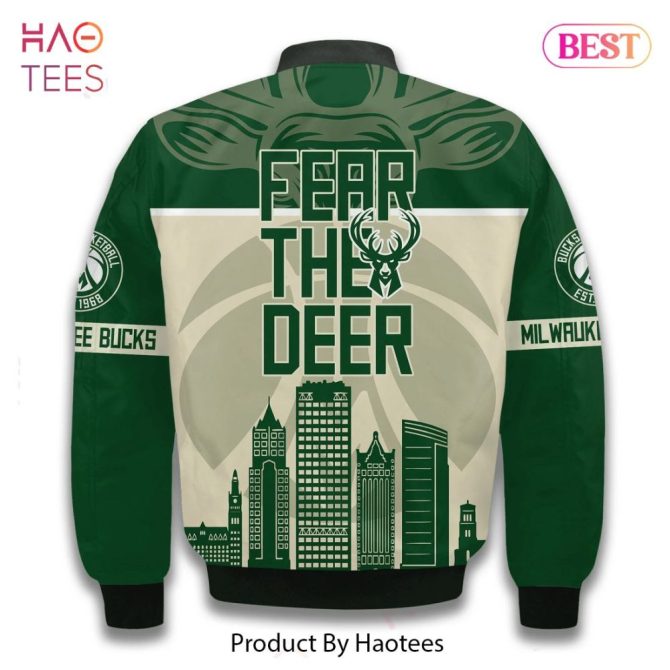 Hot Trend Milwaukee Bucks Mascot Strong Pattern Personalized Name 3D Bomber Jacket Gift For Fan - Image 3