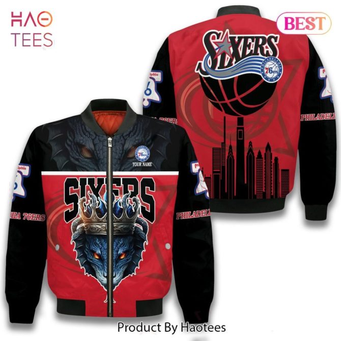 Hot Trend Snake Art Philadelphia 76Ers Pattern Personalized Name 3D Bomber Jacket Gift For Fan - Image 2