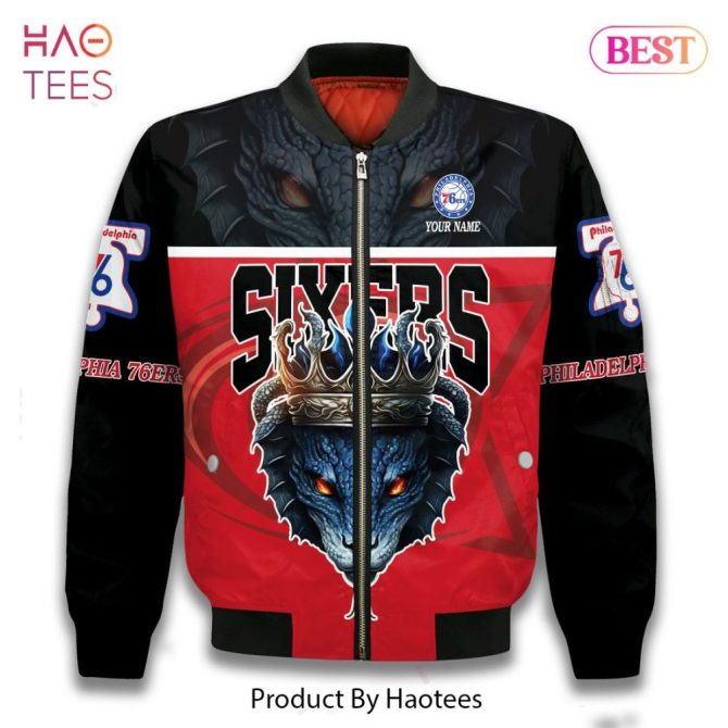 Hot Trend Snake Art Philadelphia 76Ers Pattern Personalized Name 3D Bomber Jacket Gift For Fan - Image 3