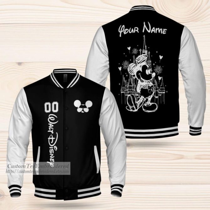 Custom Disney Varsity Jacket - Personalized Name & Mickey Design - Black/White