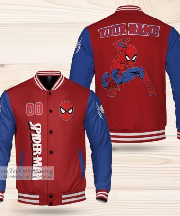 Customizable Spider Hero Varsity Jacket - Personalized Name & Number, Red & Blue