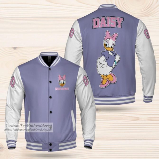 Custom Embroidered Daisy Duck Varsity Jacket – Personalized Gift For Fans