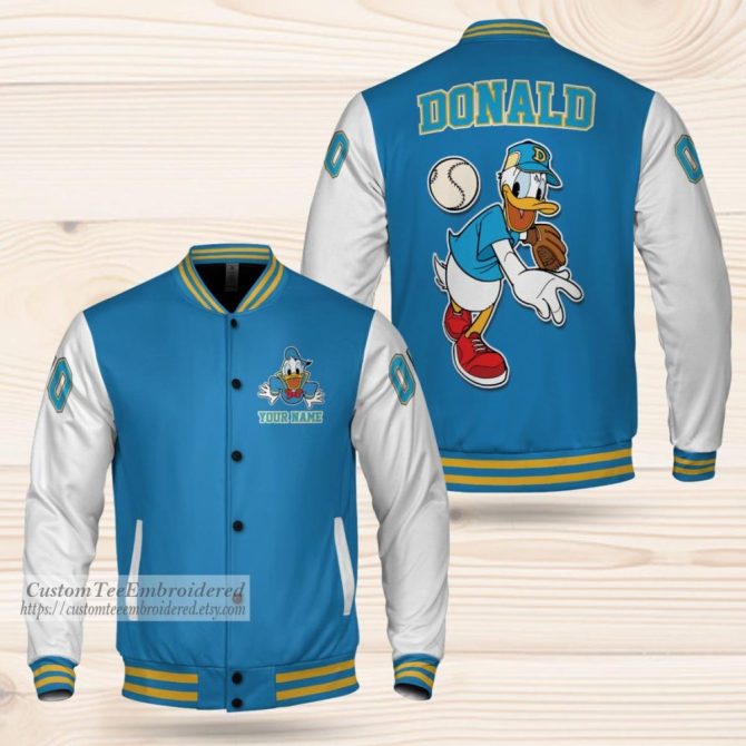 Custom Donald Duck Baseball Varsity Jacket - Personalize Yours Today!