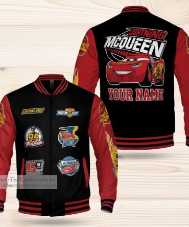 Custom Lightning Mcqueen Jacket - Personalized Kids Racing Style Varsity Coat