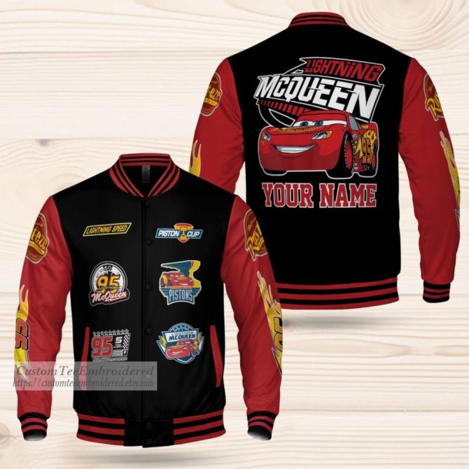 Custom Lightning Mcqueen Jacket - Personalized Kids Racing Style Varsity Coat