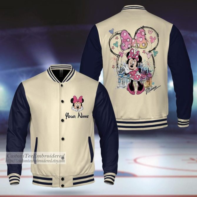 Customizable Minnie Varsity Jacket – Personalized Embroidery, Stylish Disney Design