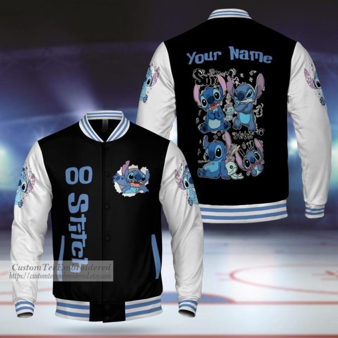 Customizable Stitch Varsity Jacket - Add Your Name! Perfect Gift For Disney Fans