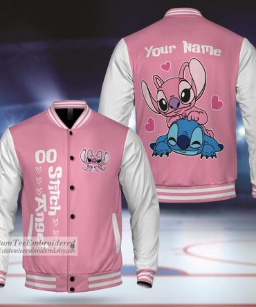 Custom Pink Varsity Jacket With Cute Cartoon Design & Personalized Name - Perfect Gift!